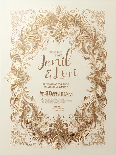 PSD beautiful floral and luxury wedding invitation card with editable text