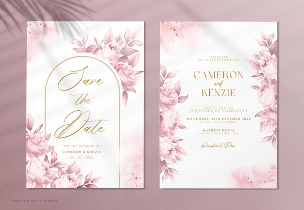 PSD beautiful floral wedding invitation card set