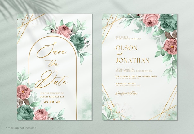 beautiful floral wedding invitation card set