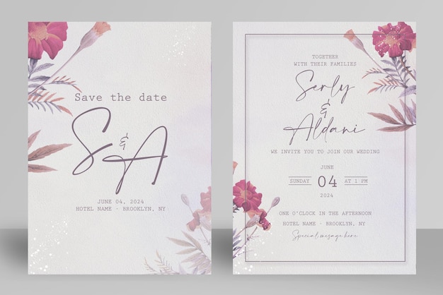 Beautiful floral wedding invitation card template