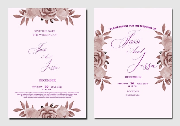 beautiful floral wreath wedding invitation card template PSD premium