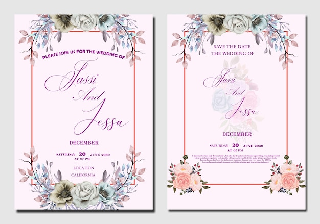 beautiful floral wreath wedding invitation card template PSD premium