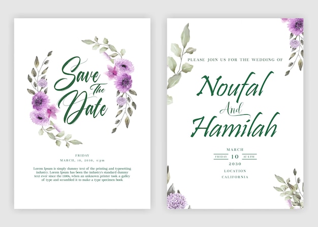 Beautiful floral wreath wedding invitation card template