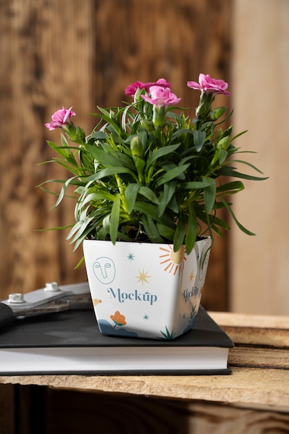 Beautiful flower pot indoors mockup