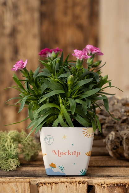 Beautiful flower pot indoors mockup