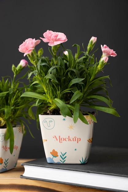 Beautiful flower pot indoors mockup