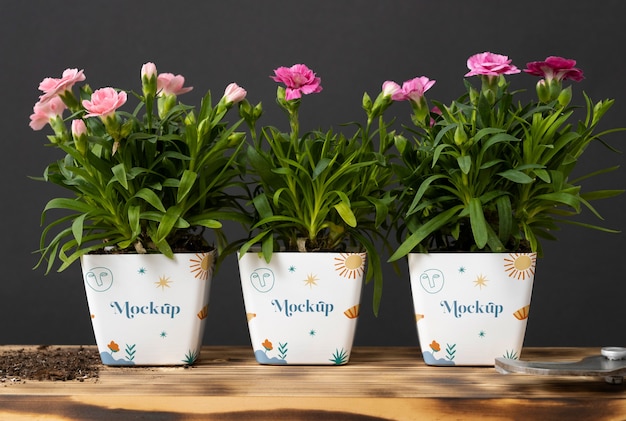 PSD beautiful flower pot indoors mockup