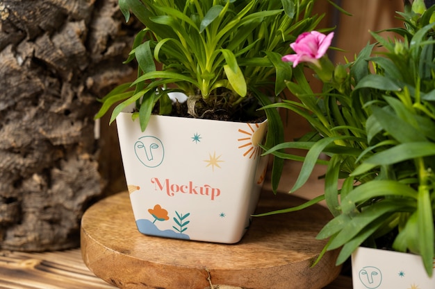 Beautiful flower pot indoors mockup