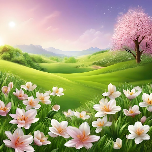 Beautiful flowers and scenery in the spring season AIGenerated