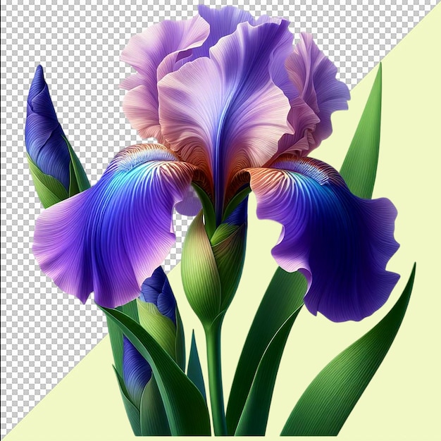 Beautiful Fresh blooming Iris Flowers PSD Isolated on Transparent Background