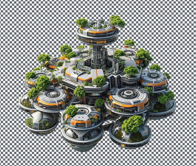 PSD beautiful futuristic space colony isolated on transparent background