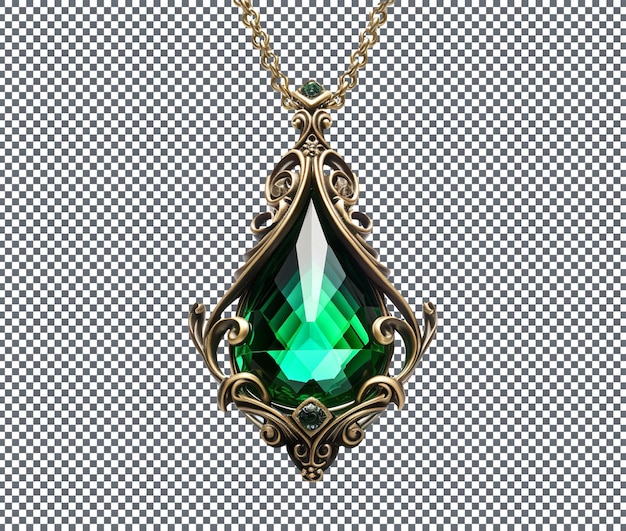 PSD beautiful gemstone emerald pendant isolated on transparent background