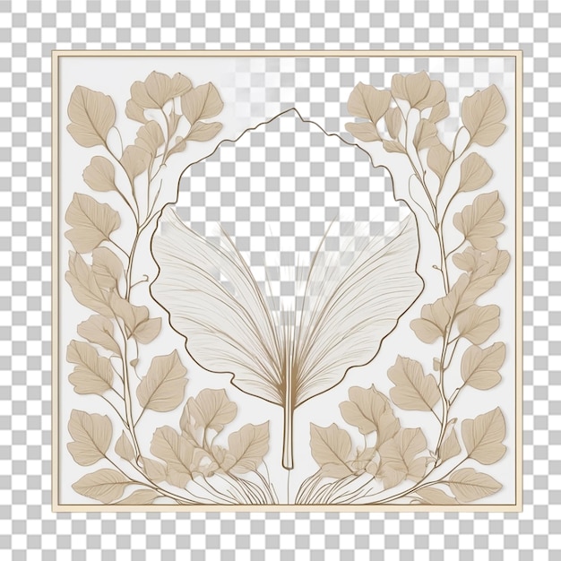 PSD beautiful ginkgo folk art with leaf outline pattern transparent background