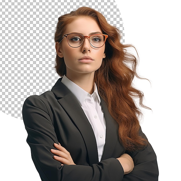 Beautiful Girl in Black Suit on Transparent Background