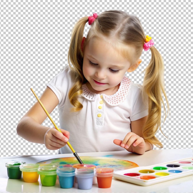 beautiful girl drawing with paint