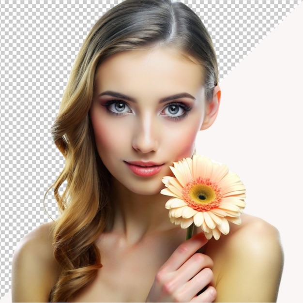 PSD beautiful girl holding flower