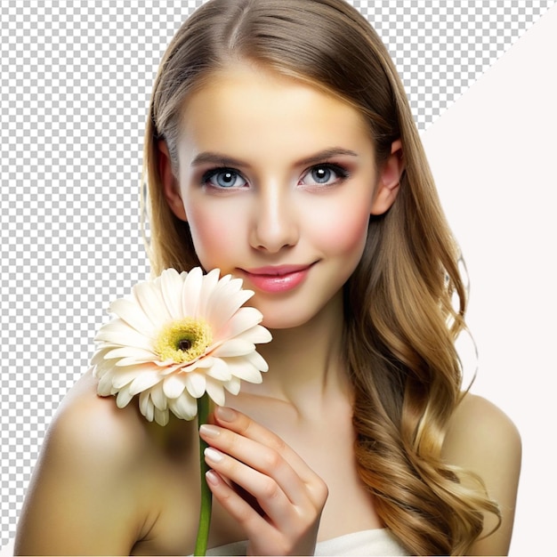 PSD beautiful girl holding flower