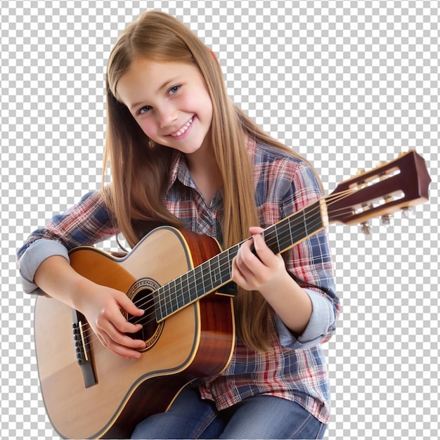 PSD beautiful girl playing guitar n white background