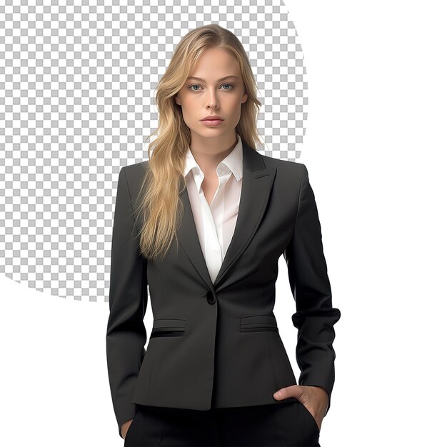 PSD beautiful girl portrait in black suit on transparent background