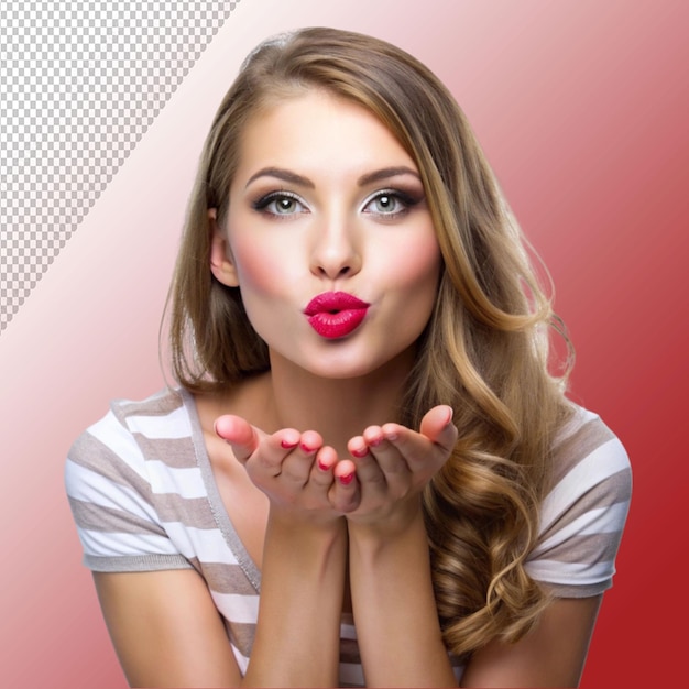 beautiful girl sending a kiss isolated on transparent background