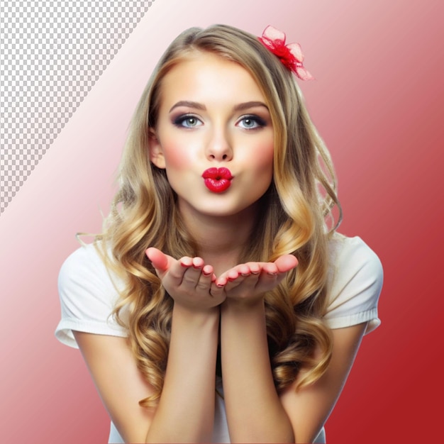 PSD beautiful girl sending a kiss isolated on transparent background