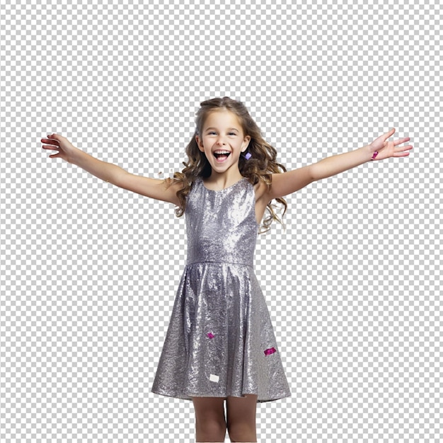 a beautiful girl wearing sparkler dress and very exciting on transparent background