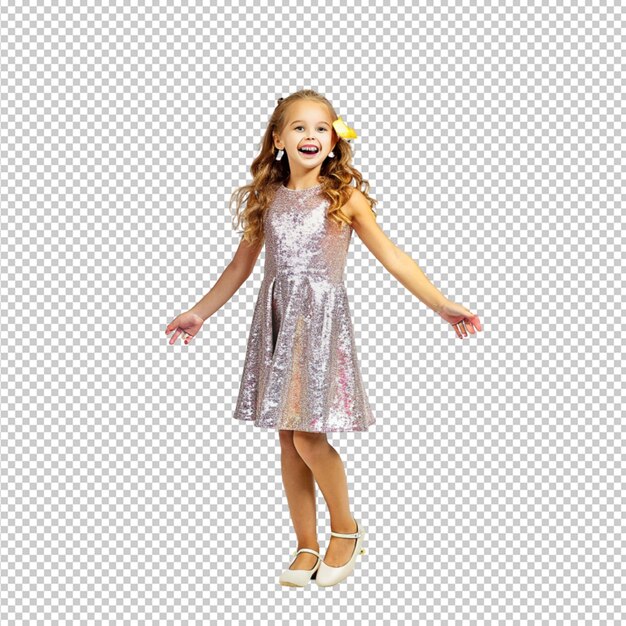 a beautiful girl wearing sparkler dress and very exciting on transparent background