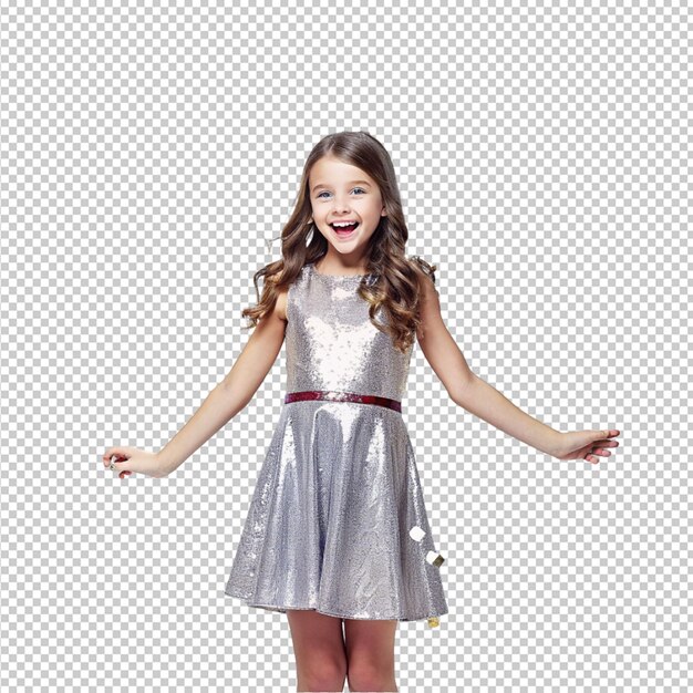 a beautiful girl wearing sparkler dress and very exciting on transparent background