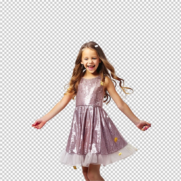 a beautiful girl wearing sparkler dress and very exciting on transparent background