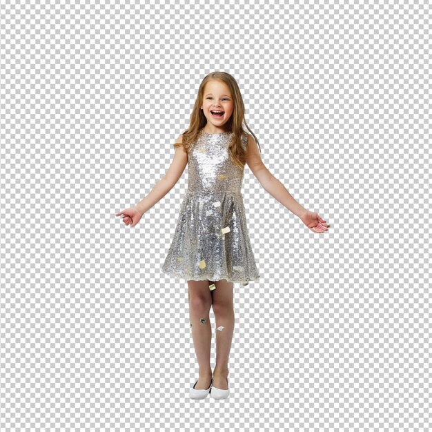 a beautiful girl wearing sparkler dress and very exciting on transparent background