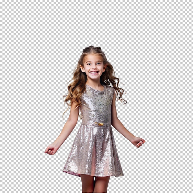 a beautiful girl wearing sparkler dress and very exciting on transparent background