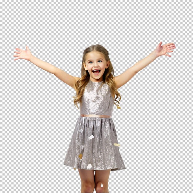 a beautiful girl wearing sparkler dress and very exciting on transparent background