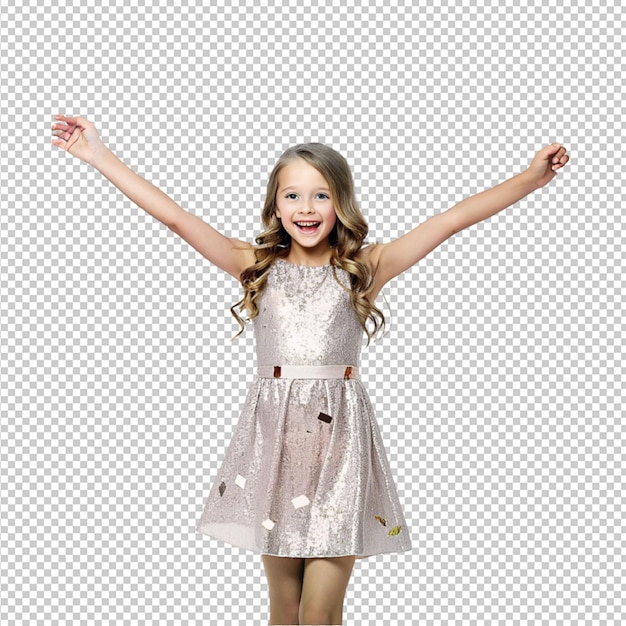 a beautiful girl wearing sparkler dress and very exciting on transparent background