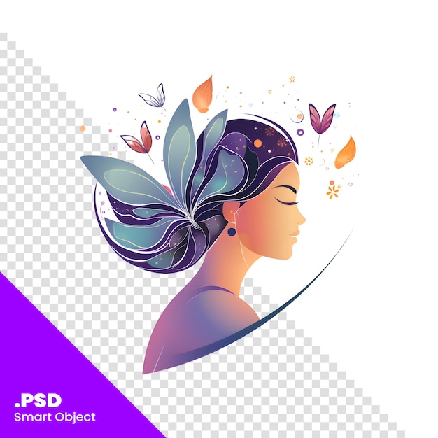 Beautiful girl with butterflies in her hair Vector Illustration PSD template