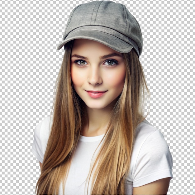 beautiful girl with cap posing against