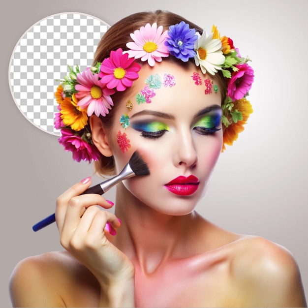 PSD beautiful girl with colorful makeup on transparent background