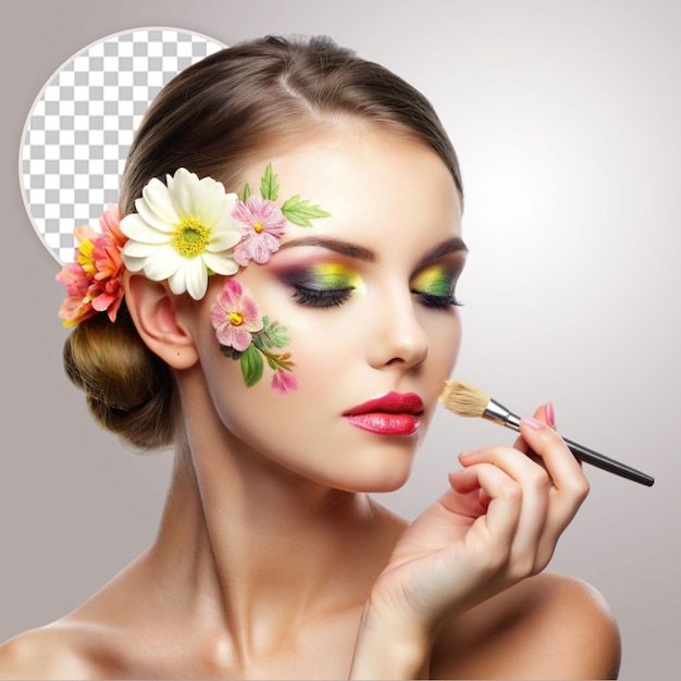 PSD beautiful girl with colorful makeup on transparent background