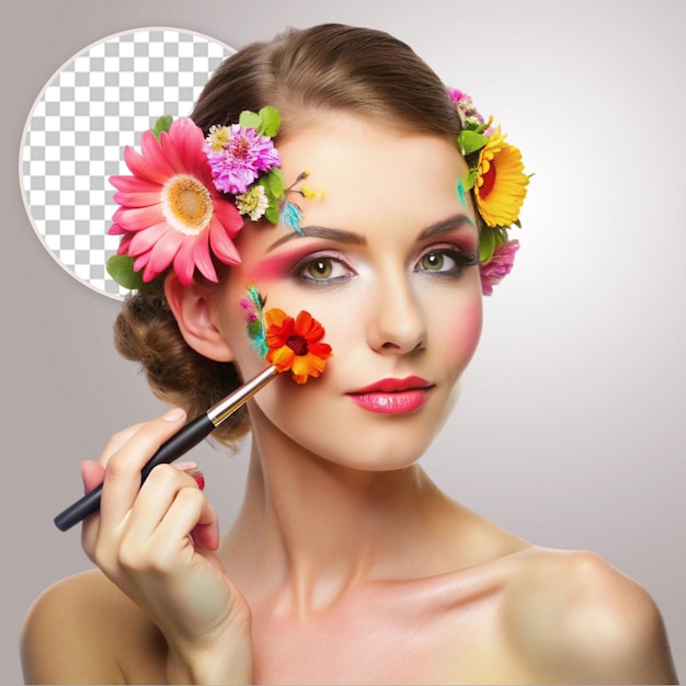 Beautiful girl with colorful makeup on transparent background