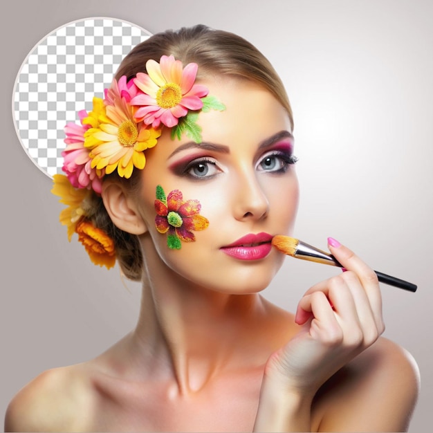 Beautiful girl with colorful makeup on transparent background