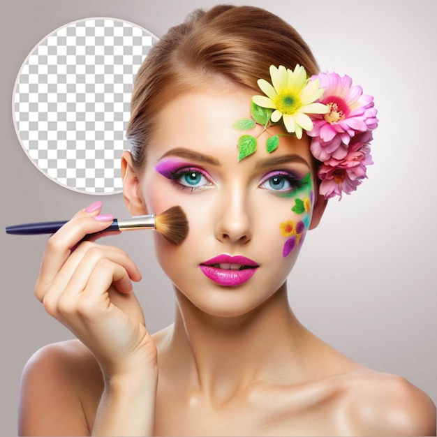 PSD beautiful girl with colorful makeup on transparent background