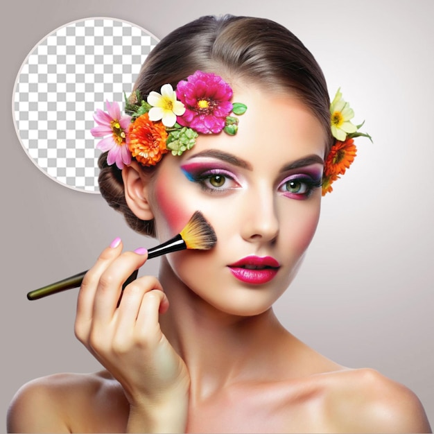 Beautiful girl with colorful makeup on transparent background