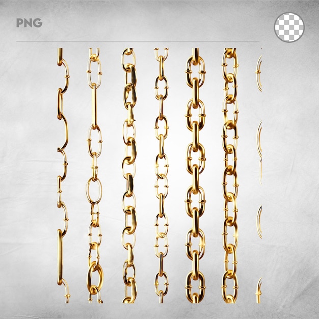 beautiful golden chains hanging down the wall isolated on transparent background