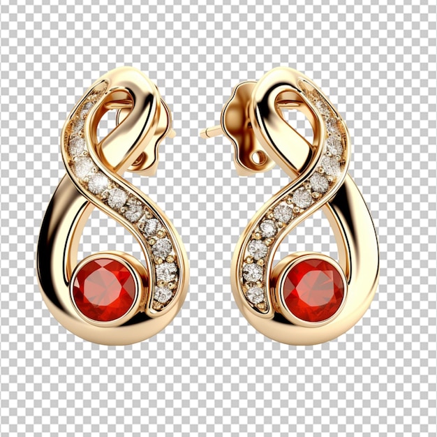 beautiful golden and red earrings isolated on white background