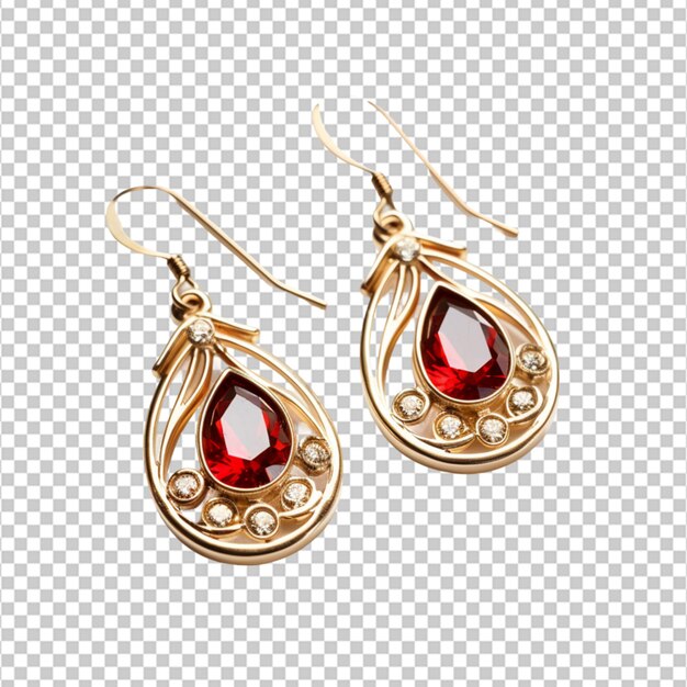 beautiful golden and red earrings isolated on white background