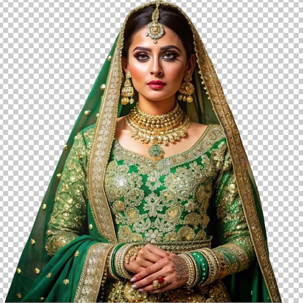 beautiful green and gold bridal ensemble