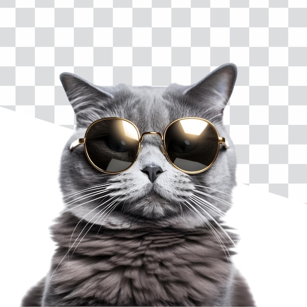 The beautiful grey cat cool in sunglasses is ready for summer