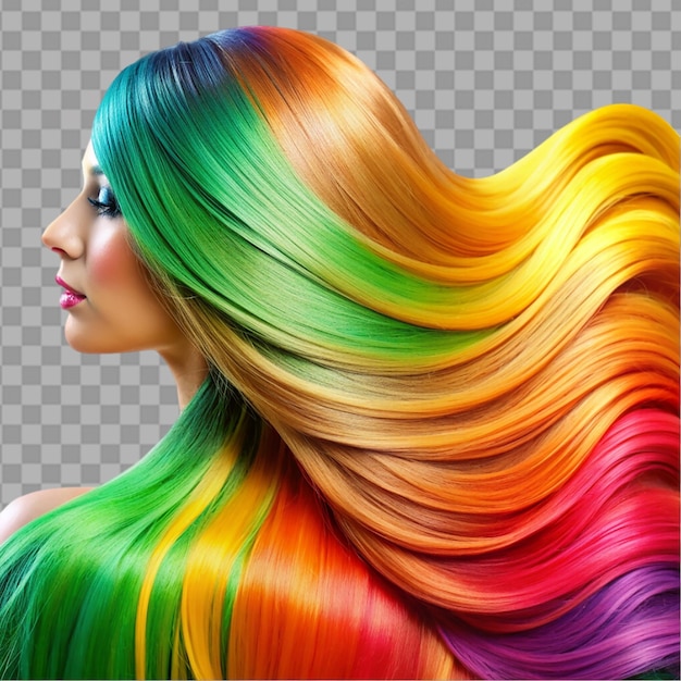 PSD beautiful hairs colorful hair on transparent background