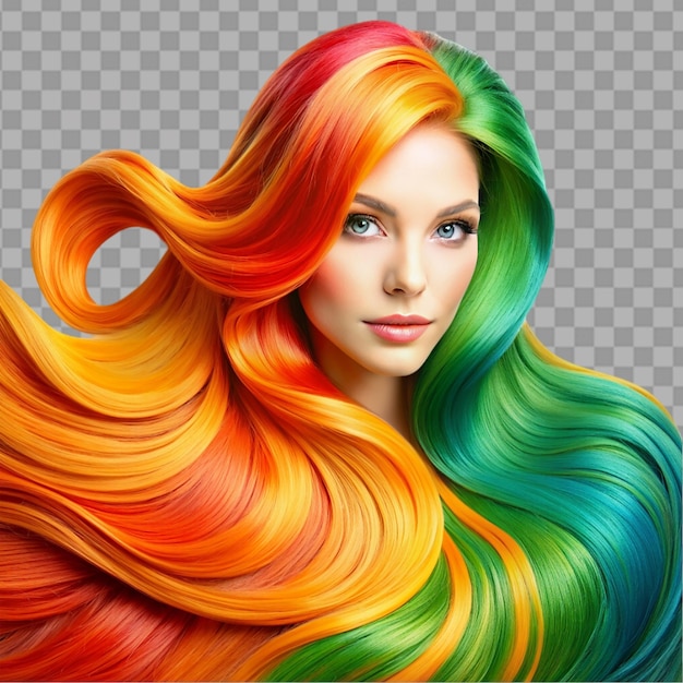 PSD beautiful hairs colorful hair on transparent background