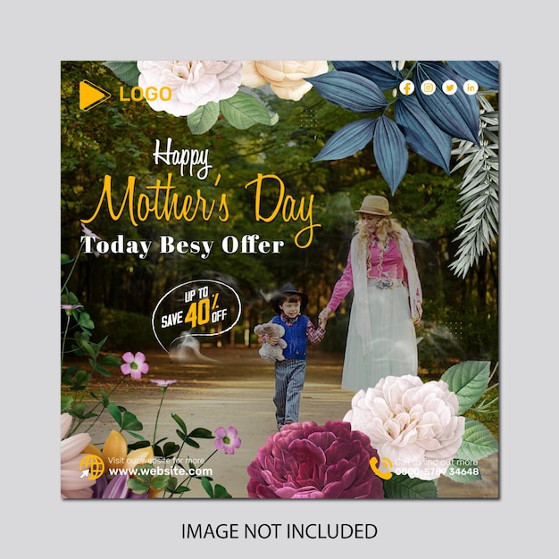 Beautiful happy mother's day flower greeting instagram and social media post and banner template