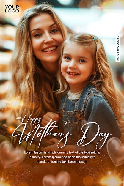 PSD beautiful happy mothers day celebration greeting card design template poster